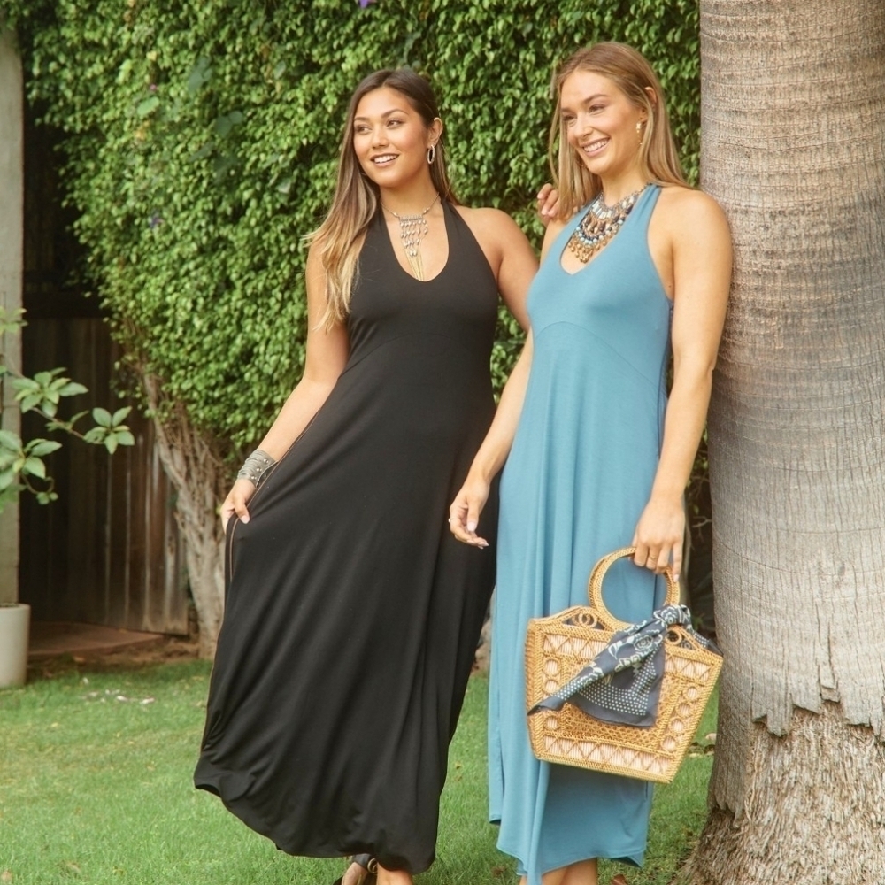 Shebird Harper Halter Dress Padded Cup Elastic Back Maxi Dress Blue Size 4 - Picture 3 of 9